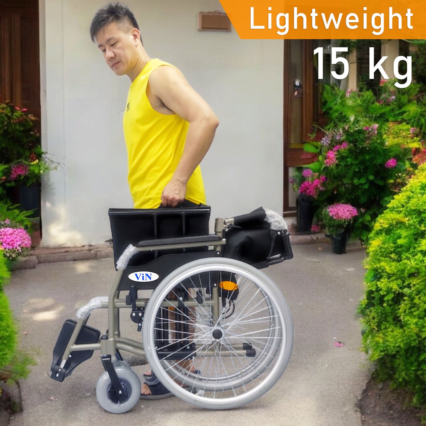 ViN 35AL | BIG Wheelchair - Hold 150 KG + 55 CM Seat Width + Self Propelled