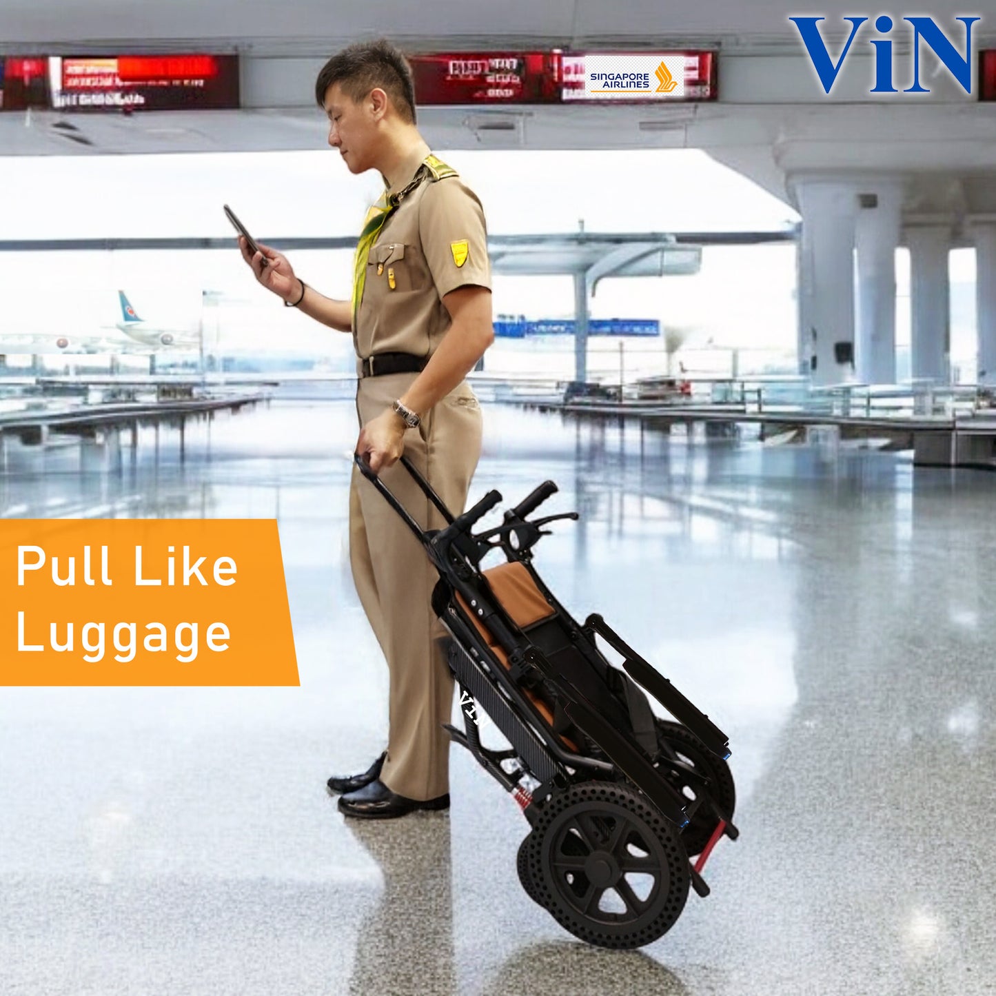 ViN-DA07 | Travel Pushchair -  Lightweight 10 kg Pushchair Hold 100 Kg + Armrest Flip Up Function with Luggage Pull handle & Carrier bag