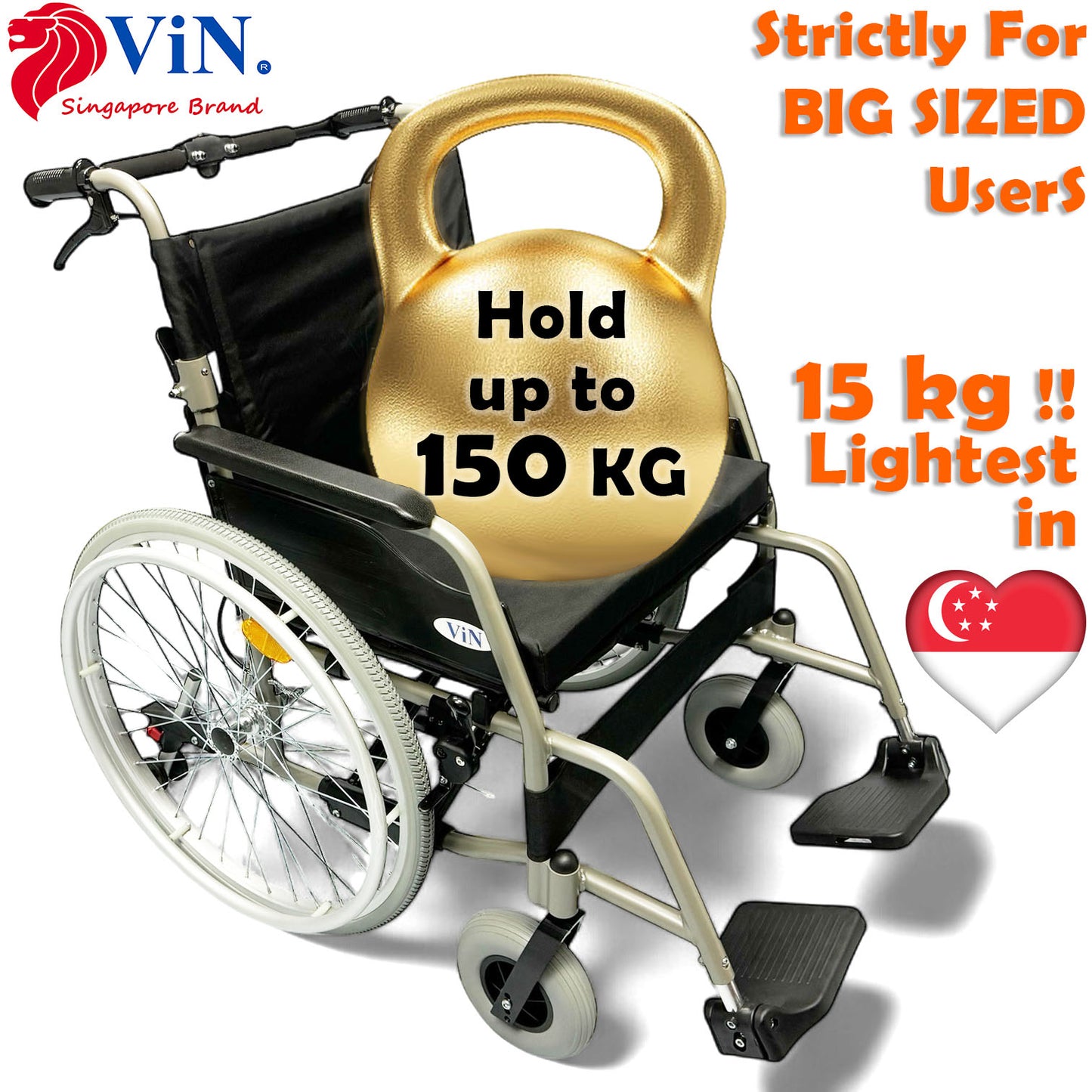 Wheelchair Hold up to 150 kg, heavy duty wheelchair removable & washable cushion, thick cushion
