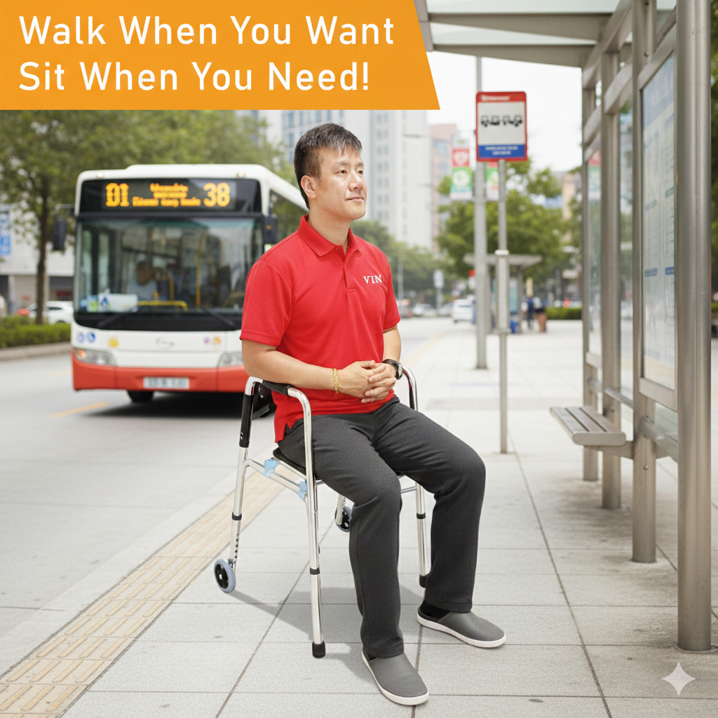 ViN WF01-ST Elderly Walking Aid with Seat 3.8 kg Ultra Lightweight Aluminum