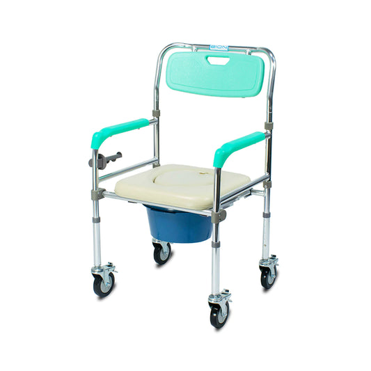 Bion | 02382 Commode, with Wheels 103 - Foldable + Adjustable height + 4 Lockable Wheels